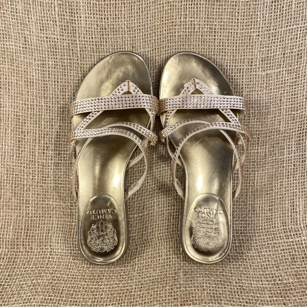 vince camuto sandals thong rose gold studded straps flip flops women sz 7.5 M - Picture 8 of 8